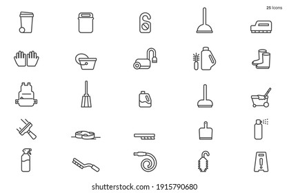 Set of Cleaning Related Line Icons. Editable Stroke. Simple Outline Icons.