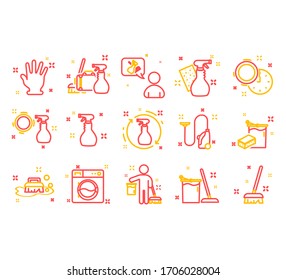 Set of Cleaning Related Vector Line Icons. Cleaning service linear icons set. Cleaning products. Housekeeping. Isolated vector outline illustrations. 