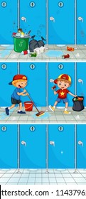 Set Reihe von Reinigungsszenen-Illustration