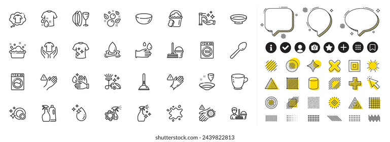 Set of Cleaning service, Dish plate and Wash hands line icons for web app. Design elements, Social media icons. Washing hands, Dryer machine, Dish icons. Vector