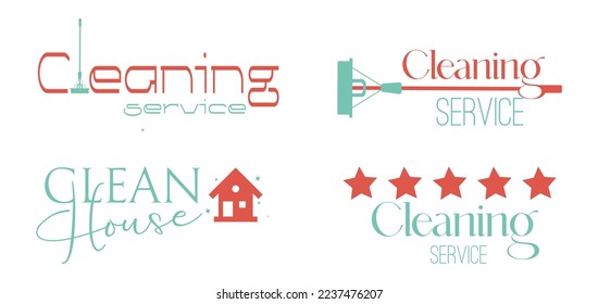 Set of cleaning service emblems, clean time. Vector