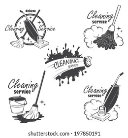 Set of cleaning service emblems, labels and designed elements.