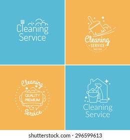 Set. Cleaning service. Label collection. Logo and design elements.