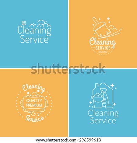 Set. Cleaning service. Label collection. Logo and design elements.