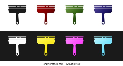 Set Cleaning service with of rubber cleaner for windows icon isolated on black and white background. Squeegee Vector Illustration