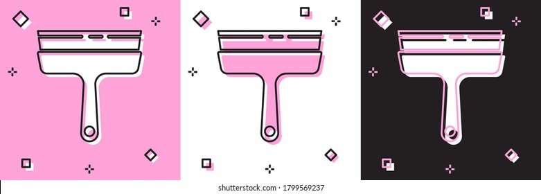 Set Cleaning service with of rubber cleaner for windows icon isolated on pink and white, black background. Squeegee, scraper, wiper. Vector Illustration