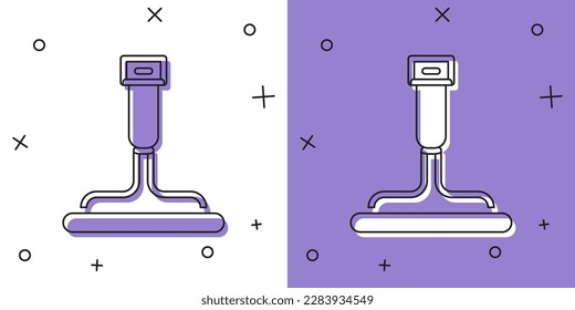 Set Cleaning service with of rubber cleaner for windows icon isolated on white and purple background. Squeegee, scraper, wiper.  Vector