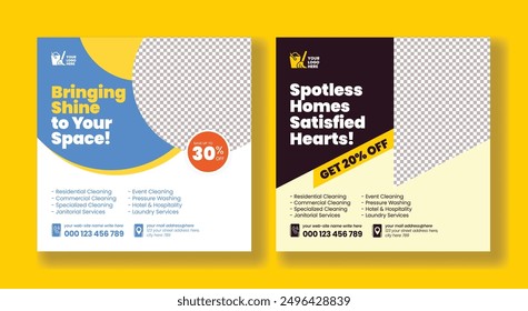 set of Cleaning service social media ads banner, home service, business promotion marketing post, website banner , square flyer, social media kits template design