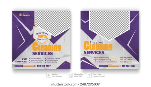 Set of cleaning services business promotional ad bundles for social media post banner packs or sale discount offer price Instagram template designs.