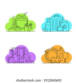 Conjunto de iconos de servicios de limpieza. Ilustración del vector