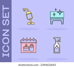 Set Cleaning spray bottle, Vacuum cleaner, calendar and table icon. Vector