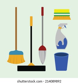 set of cleaning supplies and tools. vector illustration.  