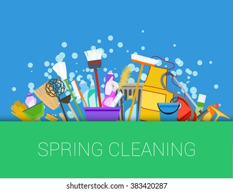 Set of cleaning supplies. Vector