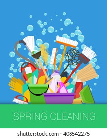  Set of cleaning supplies. Vector