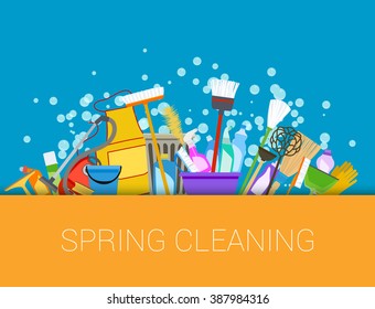 Set of cleaning supplies.Vector