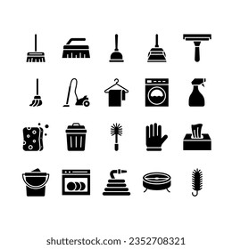 Set of cleaning tools Icons Glyph
