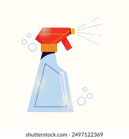 Set of cleaning tools and products. Equipment and accessories collection for cleaning home. Bucket, cleaning supplies, bottles, spray, brush, gloves. Housework concept. Vector illustration isolated