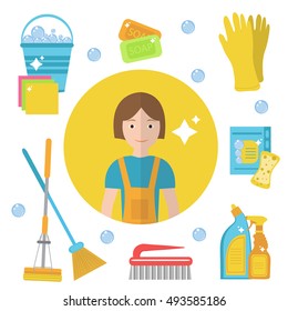 Set Cleaning Tools Cleaning Staff Infographics Stock Vector (Royalty ...