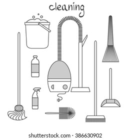 Set of cleaning tools. Vector