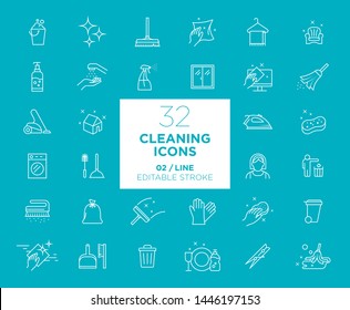 Set of Cleaning white icons in line
