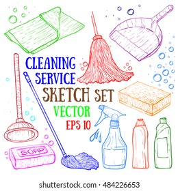 Set of cleanings tools isolated on a white background. 