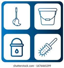 Set of cleanup icons. Such as Mop, Bucket, Water bucket, Toilet brush , cleanup icons