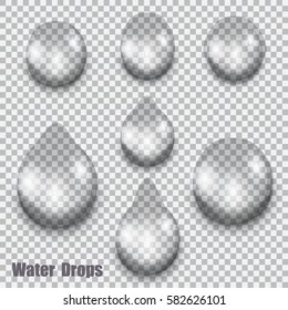 Set clear drops. Checkered background. vector illustration