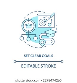 Set clear goals turquoise concept icon. Increase performance. Student progress. Education strategy. Academic achievement abstract idea thin line illustration. Isolated outline drawing. Editable stroke