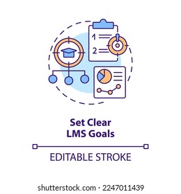 Set clear lms goals concept icon. Launching school learning management system abstract idea thin line illustration. Isolated outline drawing. Editable stroke. Arial, Myriad Pro-Bold fonts used