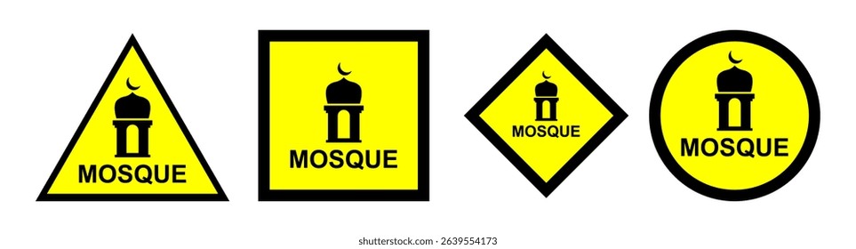 Set of clear mosque warning signs, perfect for navigation, religious sites, and community information. Essential for Islamic events and directional guidance