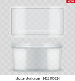 Set Of Clear Plastic Rectangle Container With Lid For Food. Realistic Blank Of Food Delivery And Foodstuff. Vector Illustration Isolated On Background.