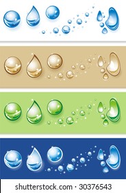 Set of  clear water drops. Vector illustration.
