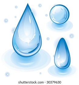 Set of clear water drops. Vector illustration.