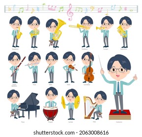 A set of Clerk man on classical music performances.It's vector art so easy to edit.