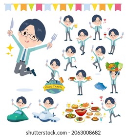 A set of Clerk man on food events.It's vector art so easy to edit.