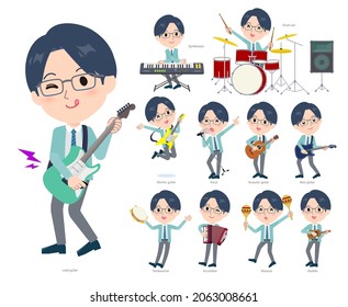 A set of Clerk man playing rock 'n' roll and pop music.It's vector art so easy to edit.