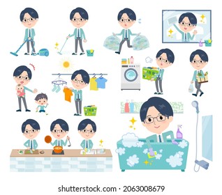 A set of Clerk man related to housekeeping such as cleaning and laundry.It's vector art so easy to edit.