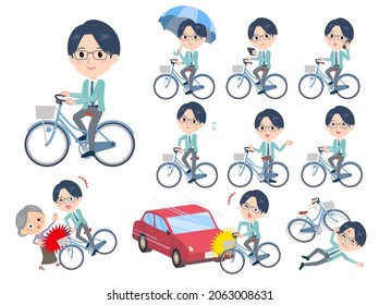 A set of Clerk man riding a city cycle.It's vector art so easy to edit.