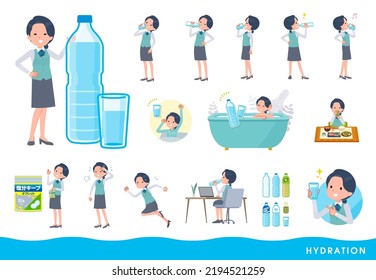 A set of Clerk woman drinking water.It's vector art so easy to edit.