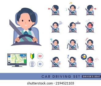 A set of Clerk woman driving a car(driving seat).It's vector art so easy to edit.