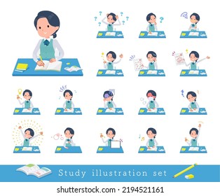 A set of Clerk woman on study.It's vector art so easy to edit.