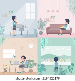 A set of Clerk woman relaxing in the room.  It's vector art so easy to edit.