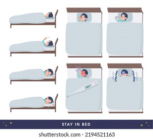 A set of Clerk woman staying in bed.It's vector art so easy to edit.