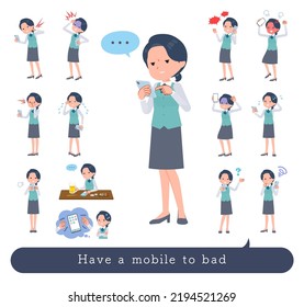 A set of Clerk woman to Unhappy using a smartphone.It's vector art so easy to edit.