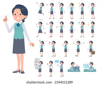 A set of Clerk woman with who express various emotions.It's vector art so easy to edit.