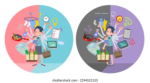 A set of Clerk woman who perform multitasking in offices and private.It's vector art so easy to edit.
