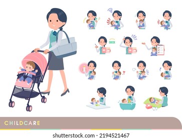 A set of Clerk woman who take care of their baby.It's vector art so easy to edit.