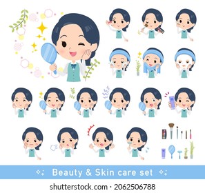 A set of Clerk women on beauty.There are various actions such as skin care and makeup.It's vector art so easy to edit.