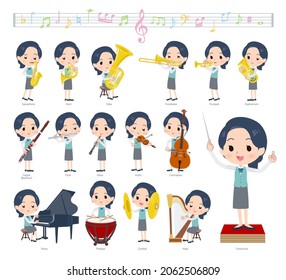 A set of Clerk women on classical music performances.It's vector art so easy to edit.