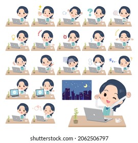 A set of Clerk women on desk work.It's vector art so easy to edit.